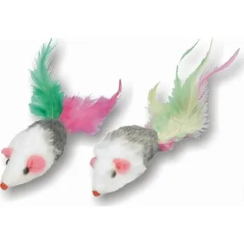 Hračka pro kočku Myška malá s peřím 5cm