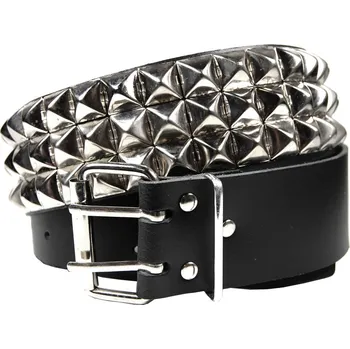 Opasek kožený pásek s pyramidami 3 řady - černý