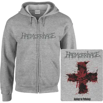 Pánská mikina šedivá mikina s kapucí a zipem Haemorrhage - Apology For Pathology