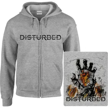 Pánská mikina šedivá mikina s kapucí a zipem Disturbed - Hand