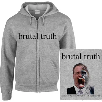 Pánská mikina šedivá mikina s kapucí a zipem Brutal Truth - Sounds Of Animal Kingdom