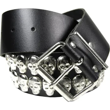 Opasek kožený pásek s lebkami 2 řady