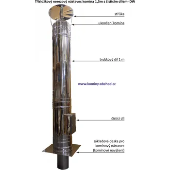 Komín nerezový komínový nástavec s čistícím dílem - DN 130mm