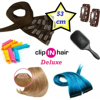 Clip in deluxe balíček – clip maxi set 53cm REMY pravé lidské středně hnědá červená krátké široké