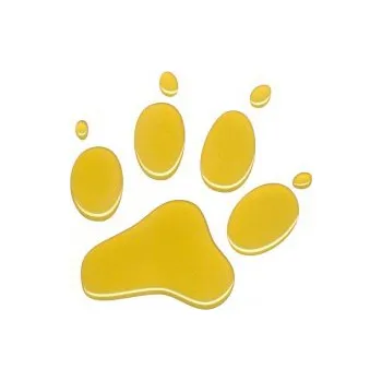 Samolepicí dekorace na vozidlo 3D Samolepka 10 cm tlapka reflexní - žlutá - DOPRODEJ 1 ks