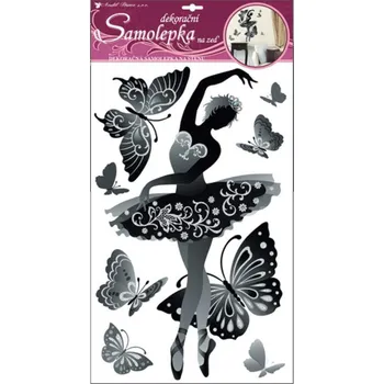 Samolepící dekorace Anděl Samolepky na zeď baletka černá s glitry a kamínky 10017, 60x32cm