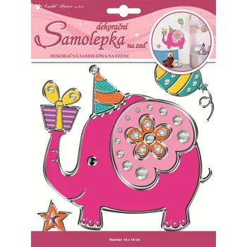 Samolepící dekorace Anděl Samolepky na zeď slon se stříbrnou konturou a kamínky plastický 1393