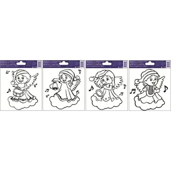 Vánoční dekorace Anděl Předlohy na malování na sklo s vyvýšenou konturou andílek 1587, 17x14cm Předlohy na adhezní fólii: 3. ANDÍLEK S TRUBKOU