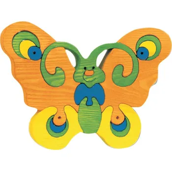 Dřevěné vkládací puzzle z masivu - velký motýl oranžový