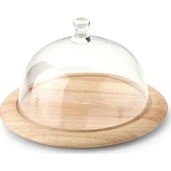 Prkénko na sýr s poklopem 20 cm - Continenta (Skleněný poklop na sýr se dřevěným prkénkem 26 cm - Continenta)