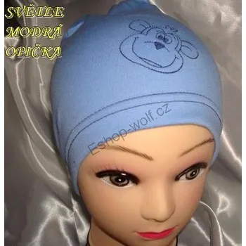Čepice Betty Mode (ušito v ČR) Jarní/podzimní čepice světle modrá opička obvod 45-51, 52-56 cm