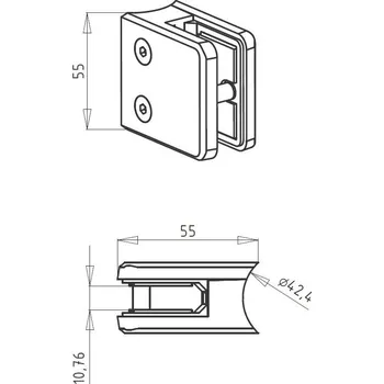 Hranatý držák skla - NEREZ Tloušťka skla: 10,76 mm