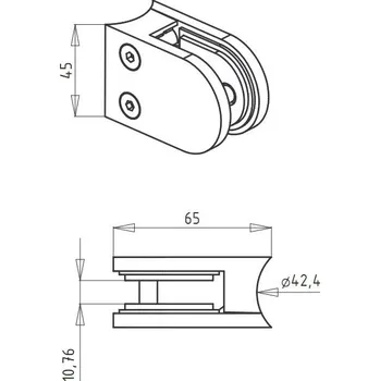 Zábradlí Oblý držák skla - NEREZ Tloušťka skla: 8,76 mm