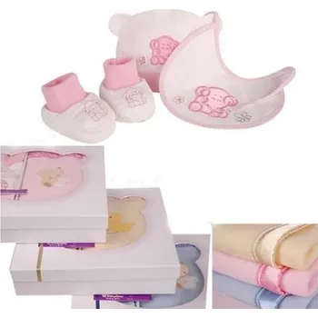 Dětská deka Baby Bow - Deka s čepičkou, bryndákem a bačkůrky (Dárkový set - Deka s čepičkou, bryndákem a bačkůrky - modrá)