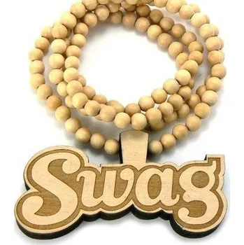 Náhrdelník Blingstar Hip Hop Přívěsek WOOD SWAG + Korále - Dřevěný 306