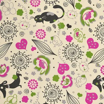 Impregnovaná látka kočičky a pejsci růžová