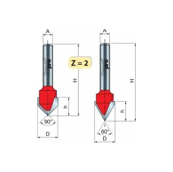 Příslušenství k frézce Drážkovací stopková fréza V profil, průměr 9,5mm, úhel 90°, FREUD 20-10208