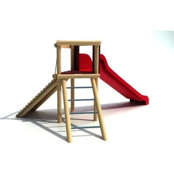 Dětské hřiště Rozhledna s žebříkem, chodníkem a skluzavkou, výška podesty 1,0 m