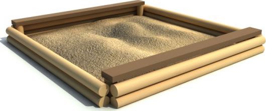 Pískoviště z plných kůlů a s 2-ma sedáky, rozměry 2 m x 2 m výška 0,25 m