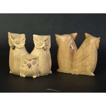 Sovy 3 vedle sebe světlé dřevo 10.2cm