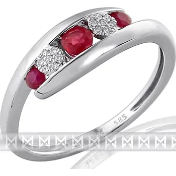Prsten Klenoty Budín Diamantový zlatý prsten z bílého AU s pravými rubíny 3x0,29ct V58 585/2,3gr 3861 (Klenoty Budín Diamantový zlatý prsten z bílého AU s pravými rubíny 3x0,29ct V58 585/2,3gr 3861)