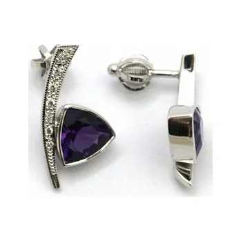 Prsten Luxusní diamantové náušnice s fialovými ametysty 585/3,16 gr J-21597-12 POŠTOVNÉ ZDARMA! (J-21597-12)