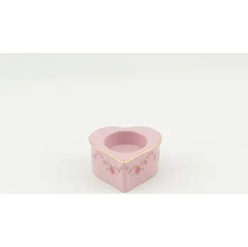 Svícen srdce na čajovou svíčku, růžový porcelán, kytičky, Leander
