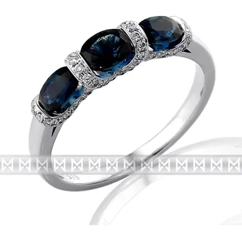 Prsten Klenoty Budín Diamantový prsten z bílého zlata 3ks velkých modrých safírů 3x1,14 ct 585/2,43gr 3861979 (Klenoty Budín Diamantový prsten z bílého zlata 3ks velkých modrých safírů 3x1,14 ct 585/2,43gr 3861979)