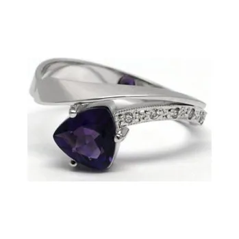 Prsten Diamantový zásnubní prsten s ametystem 585/2,21 gr J-20738-12 POŠTOVNÉ ZDARMA! (20738-12)