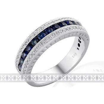 Prsten Diamantový prsten z bílého zlata posetý diamanty (60 ks) a modrými safíry (13ks) POŠTOVNÉ ZDARMA! (3861032-0-52-92)