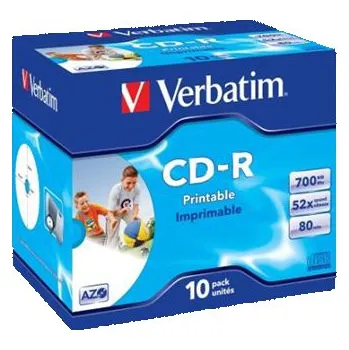 Ukládání dat CD-R 80 min. Verbatim 52x Printable jewel box, 10ks/pack - 43325