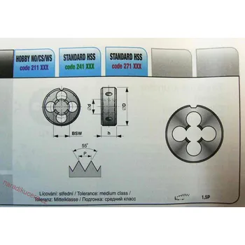 Závitořezný nástroj ZKC 3211 W 2 NO (závitořezné očko Whitworth)