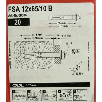 Kotva Fischer trub. kotva FSA 12/10x 65 B M10 FR68506 (bal 20 ks)