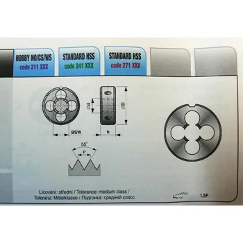 Závitořezný nástroj ZKC 3211 W 1/2 NO (závitořezné očko Whitworth)