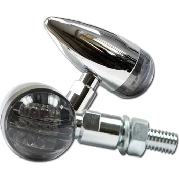 Osvětlení pro motocykl Led moto blinkry Mini Bullet, chromové, tónované sklo, homologované