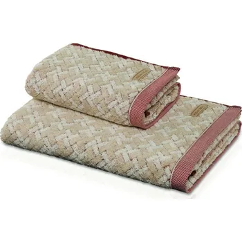 Ručník Möve SPA ručník s dlaždicovým vzorem 50x100 cm natural- červená