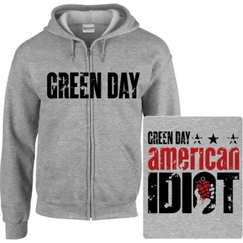 Pánská mikina šedivá mikina s kapucí a zipem Green Day - American Idiot