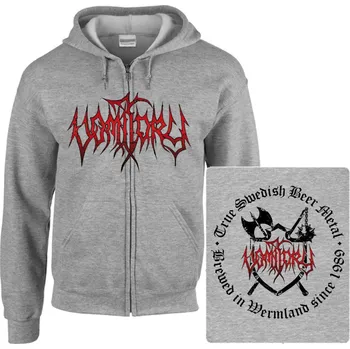 Pánská mikina šedivá mikina s kapucí a zipem Vomitory - True Swedish Beer Metal