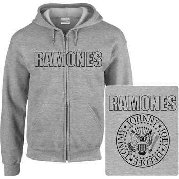 Pánská mikina šedivá mikina s kapucí a zipem Ramones - Logo