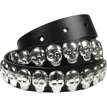 Opasek kožený pásek s lebkami 1 řada