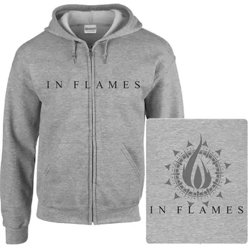 Pánská mikina šedivá mikina s kapucí a zipem In Flames - Logo