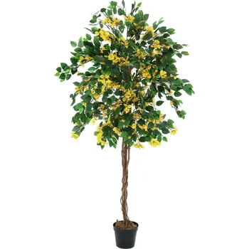 umělá květina Umělý kvetoucí strom Bougainvillea - přírodní kmen, žlutá, 180cm