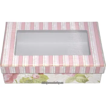 Šperk Sada pěti papírových krabiček s motivem růží na béžovém podkladu, průhledné víko