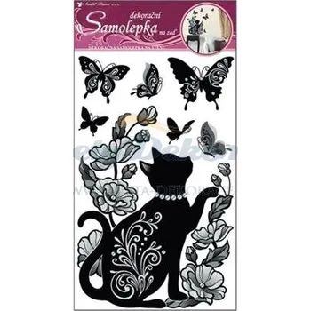 Samolepící dekorace Samolepící dekorace na zeď (60 x 32cm) Room Decor černé kotě s glitry a kamínky 10016