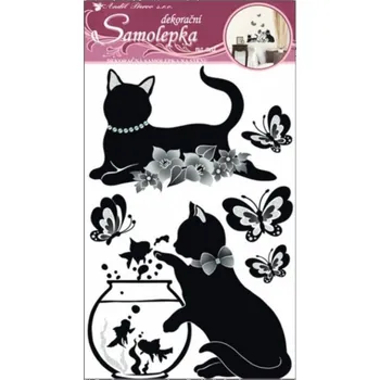 Samolepící dekorace Samolepicí dekorace 10063 Černé kočky s akváriem / Samolepka na zeď Room Decor (60 x 32 cm)