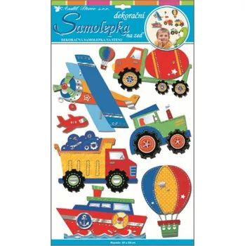 Samolepící dekorace Dětské samolepky na zeď dopravní prostředky z tvrdého papíru 10076 / Pokojová samolepicí dekorace pro děti Room Decor (50 x 30 cm)