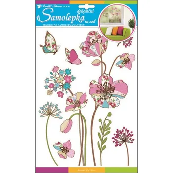 Samolepící dekorace Samolepky na zeď barevné květy s glitry 10091 / Pokojová samolepicí dekorace Room Decor (35 x 22 cm)