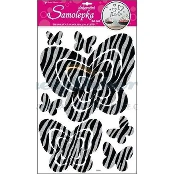 Samolepící dekorace Samolepící dekorace na zeď (60x32cm) Room Decor motýli se stříbrnými glitrovými pruhy 10008