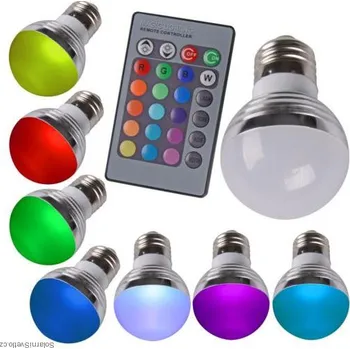 Žárovka RGB LED Žárovka 3W kulatá E27 (Žárovka kulatá LED 3W RGB s dálkovým ovladačem)