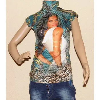 Halenka stojáček tyrkysová (Tunika top s kamínky tyrkys)